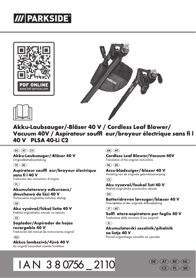 Página 1 del manual Manual de usuario Parkside PLSA 40-Li C2