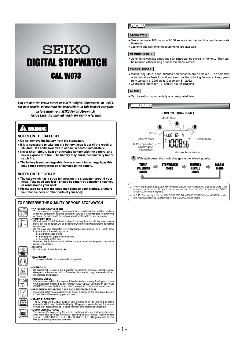 Página 1 del manual Manual de usuario Seiko W073