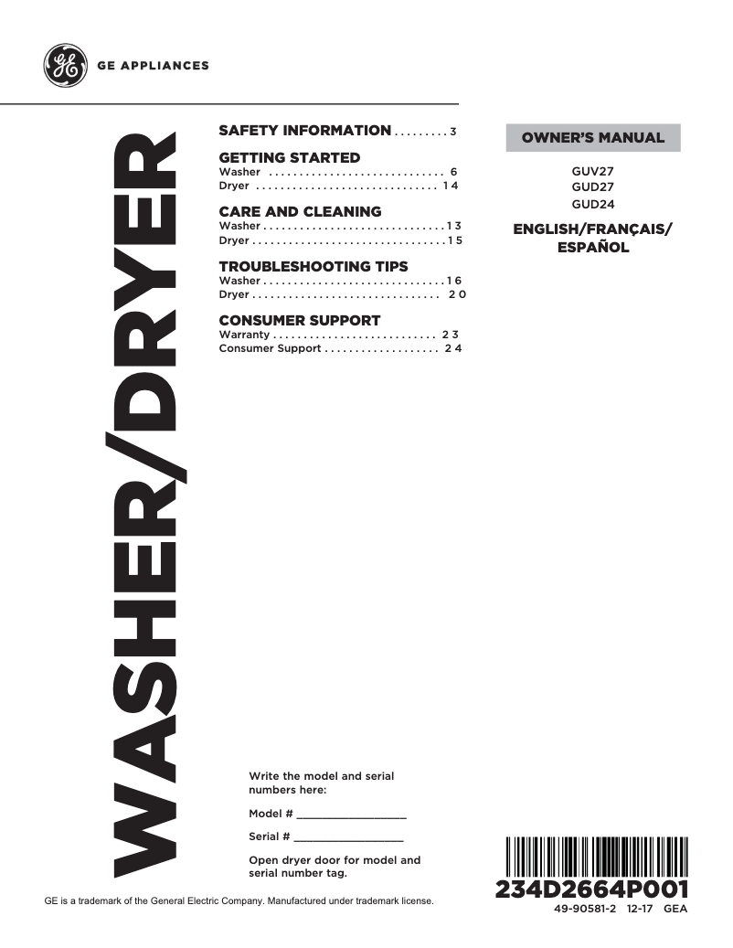 Imagen de la primera página del manual del dispositivo GUD27GSSMWW
