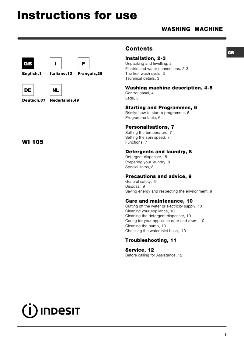 Imagen de la primera página del manual del dispositivo WI 105 (EX)