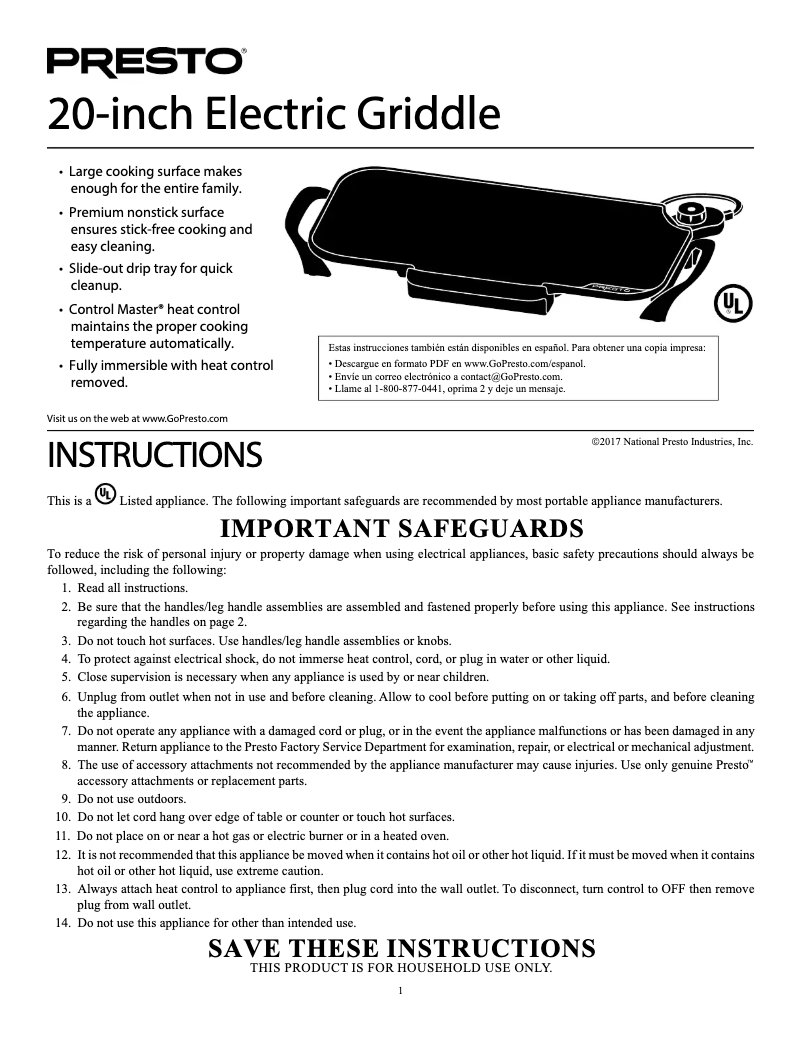 Página 1 del manual Manual de usuario Presto 07053