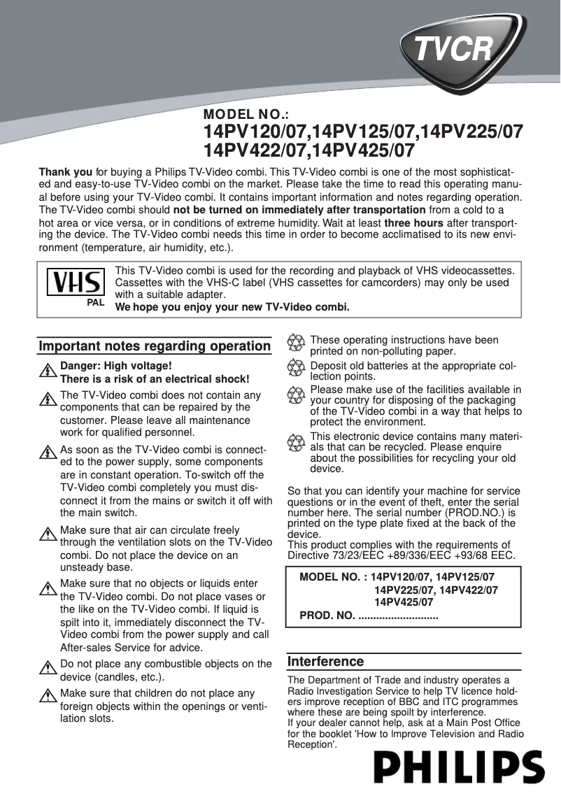Página 1 del manual Manual de usuario Philips 14PV425