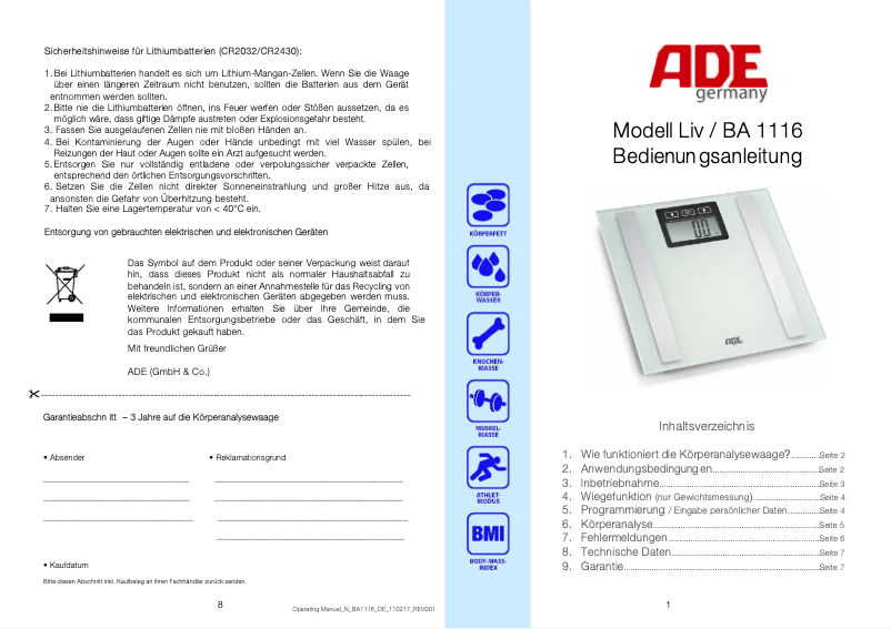 Página 1 del manual Manual de usuario ADE Liv BA 1116