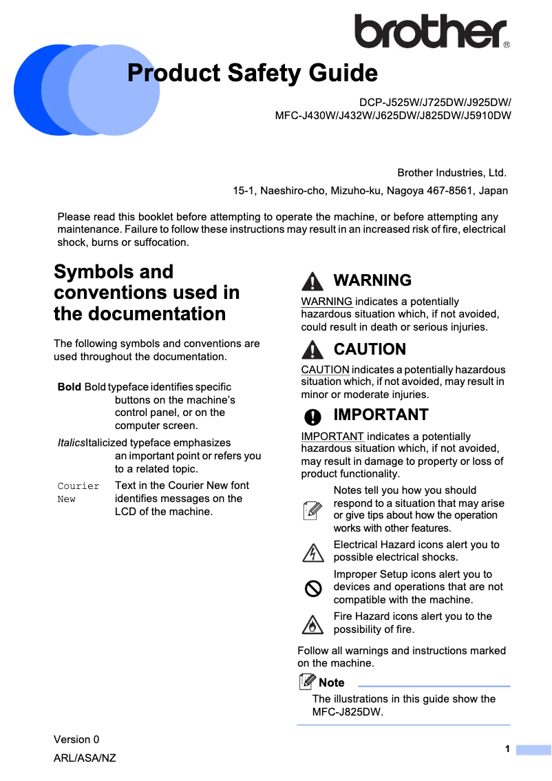 Imagen de la primera página del manual del dispositivo DCP-J525W