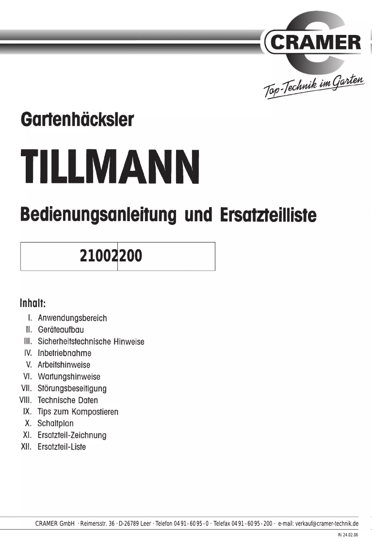 Página 1 del manual Manual de usuario Cramer Tillmann 2100