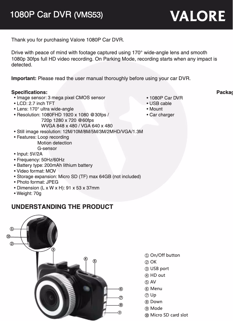 Página 1 del manual Manual de usuario Valore VMS53