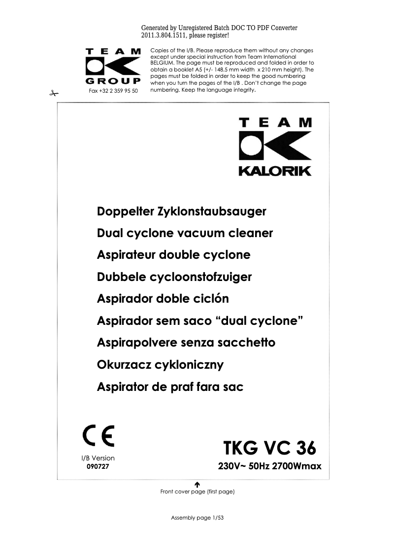 Página nº 1 - Manual de usuario Kalorik TKG VC 36