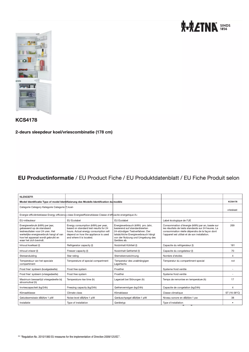 Página 1 del manual Ficha técnica Etna KCS4178