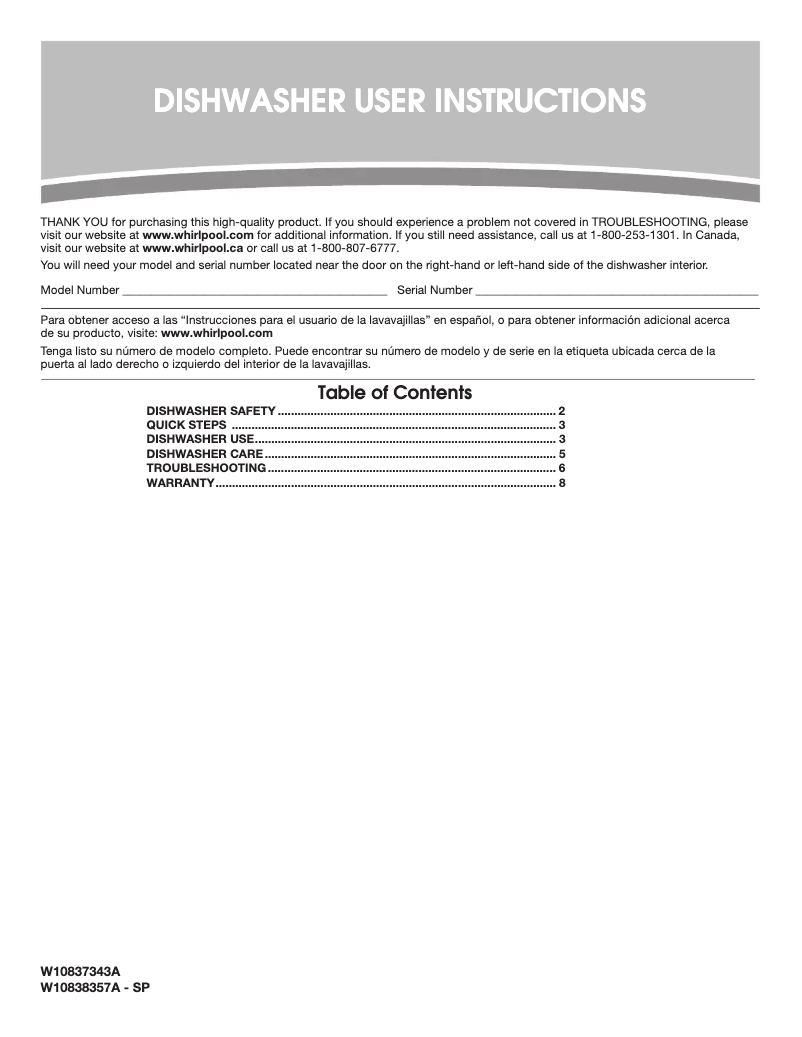 Página 1 del manual Manual de uso y mantenimiento JennAir UDT555SAFP