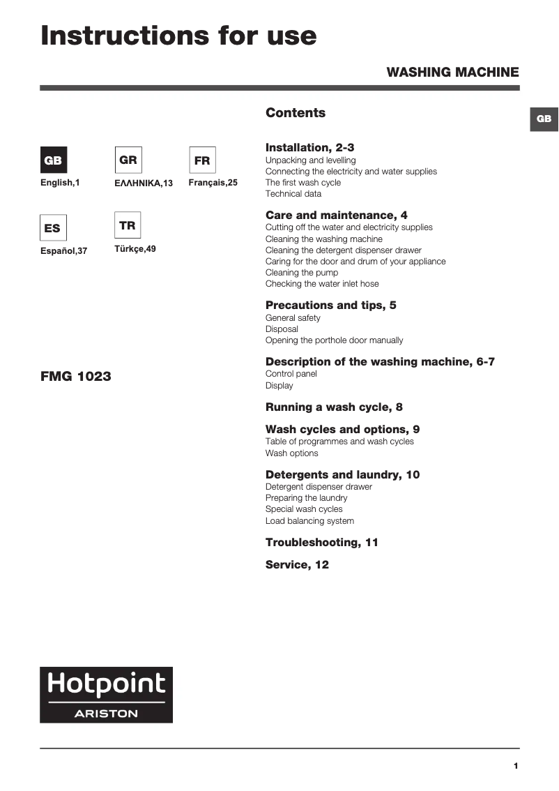 Imagen de la primera página del manual del dispositivo FMG 1023B EU