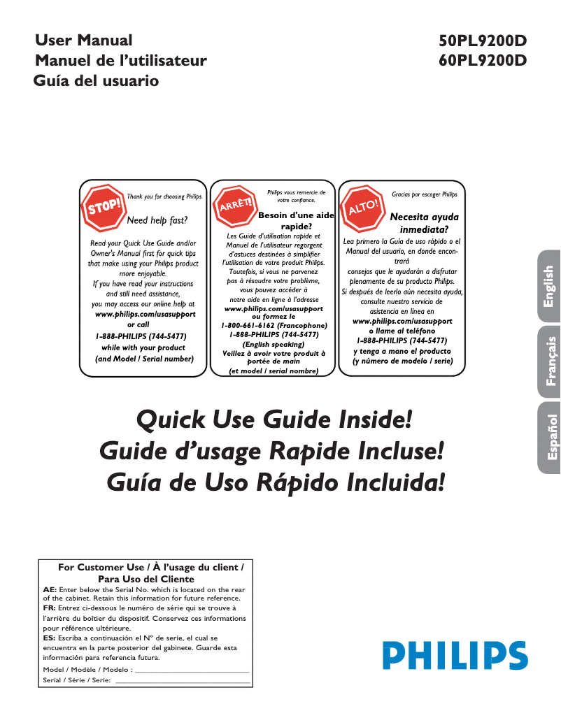 Imagen de la primera página del manual del dispositivo 60PL9200D