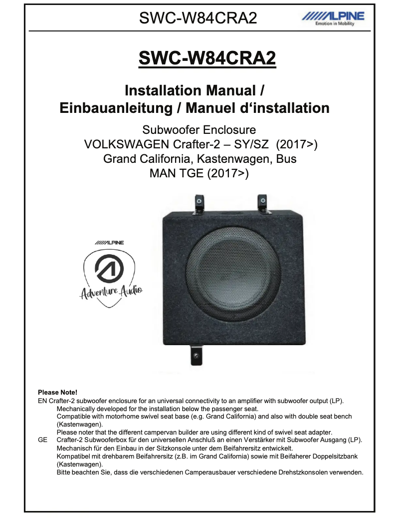 Imagen de la primera página del manual del dispositivo SWC-W84CRA2