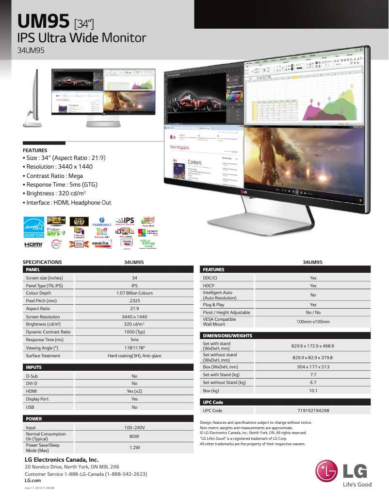 Página nº 1 - Ficha técnica LG 34UM95