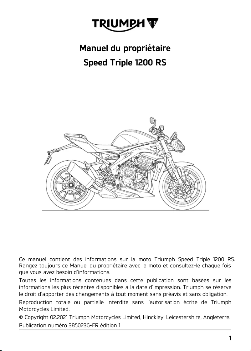 Imagen de la primera página del manual del dispositivo Speed Triple 1200 RS