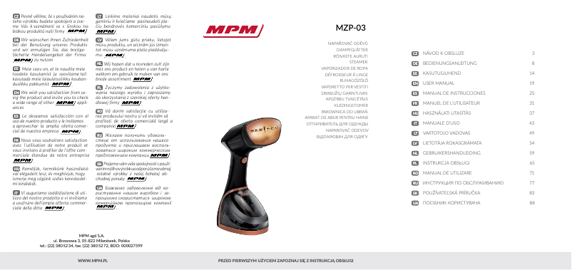 Imagen de la primera página del manual del dispositivo MZP-03