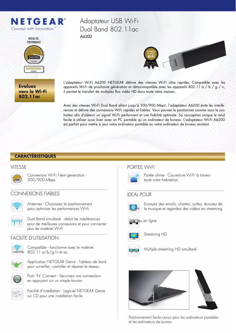 Página 1 del manual Ficha técnica Netgear A6200