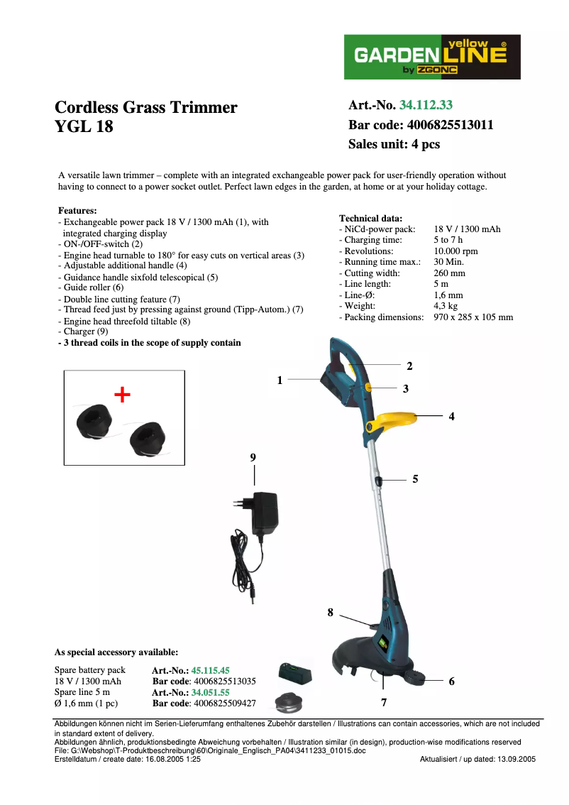Imagen de la primera página del manual del dispositivo YGL 18