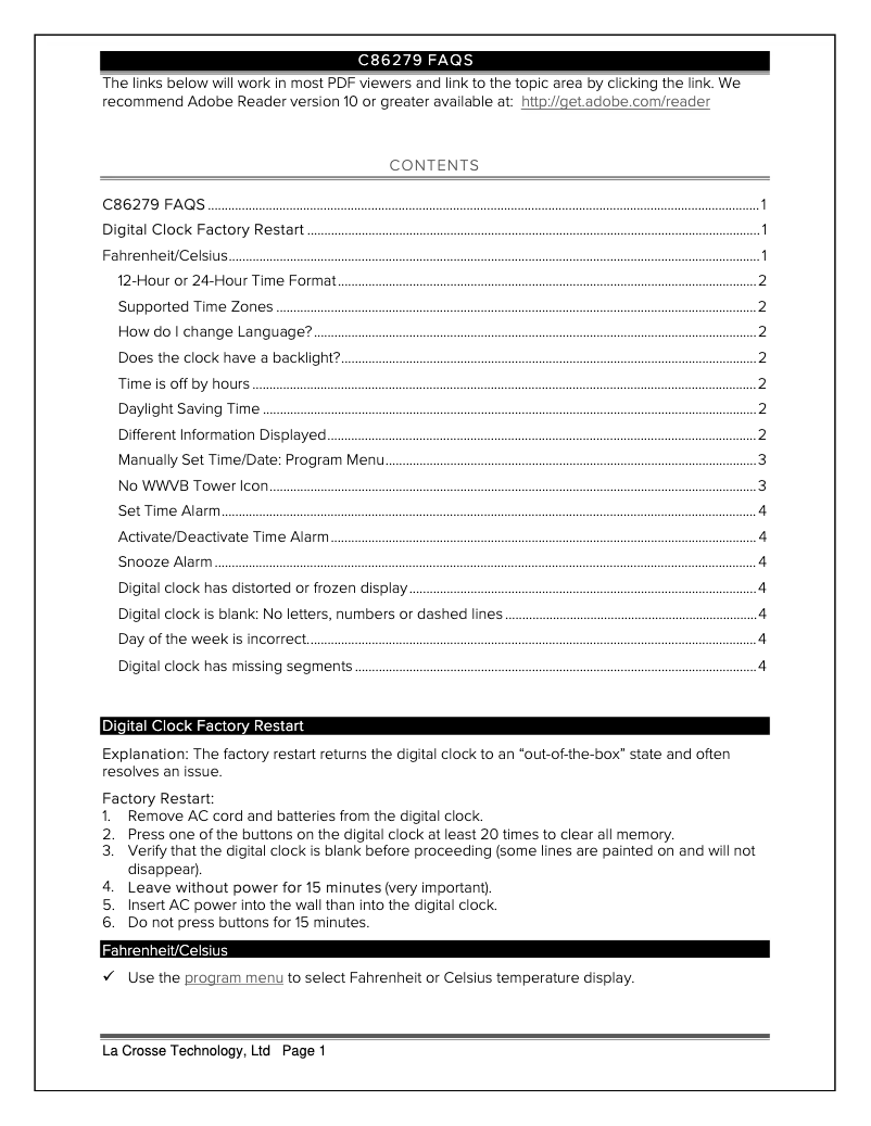 Página 1 del manual Preguntas frecuentes La Crosse Technology c86279V4