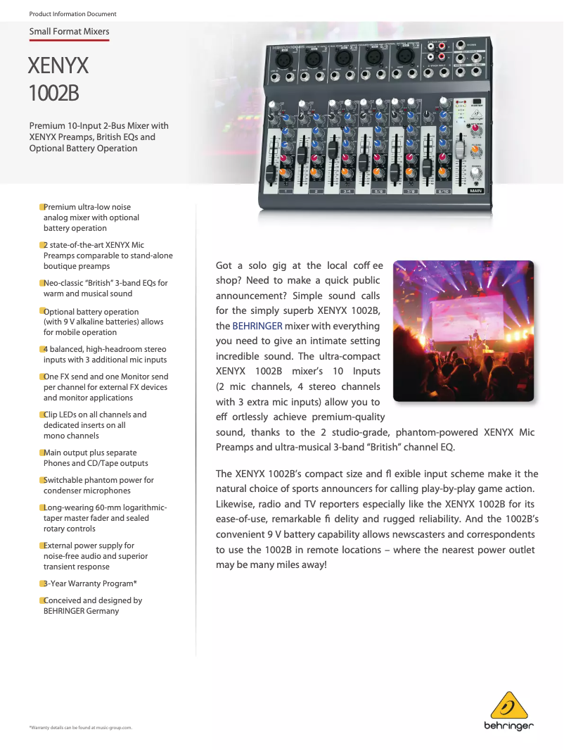 Página 1 del manual Ficha técnica Behringer Xenyx 1002B