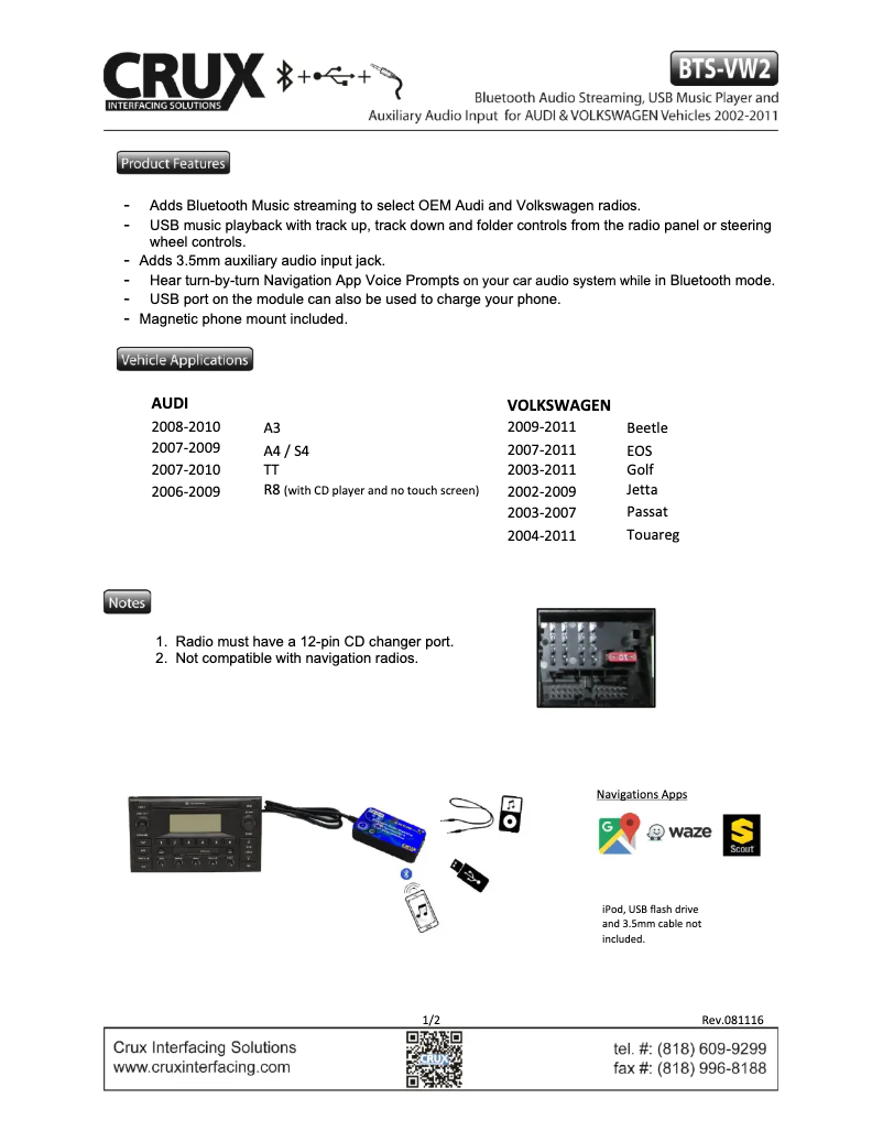 Imagen de la primera página del manual del dispositivo BTS-VW2