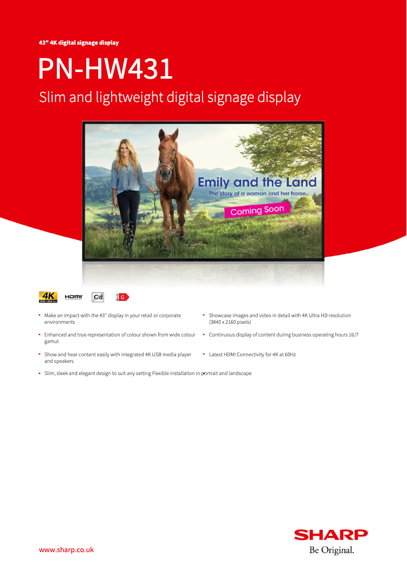 Página 1 del manual Ficha técnica Sharp PN-HW431