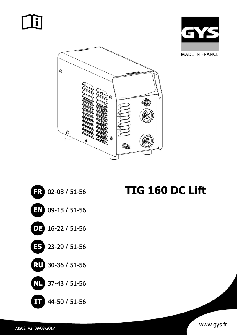 Imagen de la primera página del manual del dispositivo TIG 160 DC LIFT