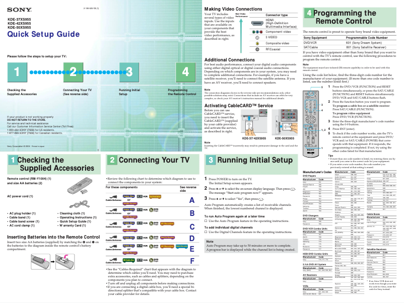 Imagen de la primera página del manual del dispositivo KDE-50XS955