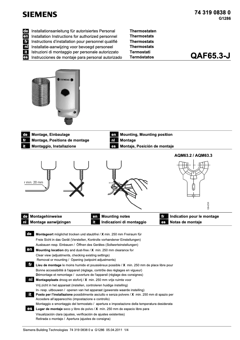 Imagen de la primera página del manual del dispositivo QAF65.3-J