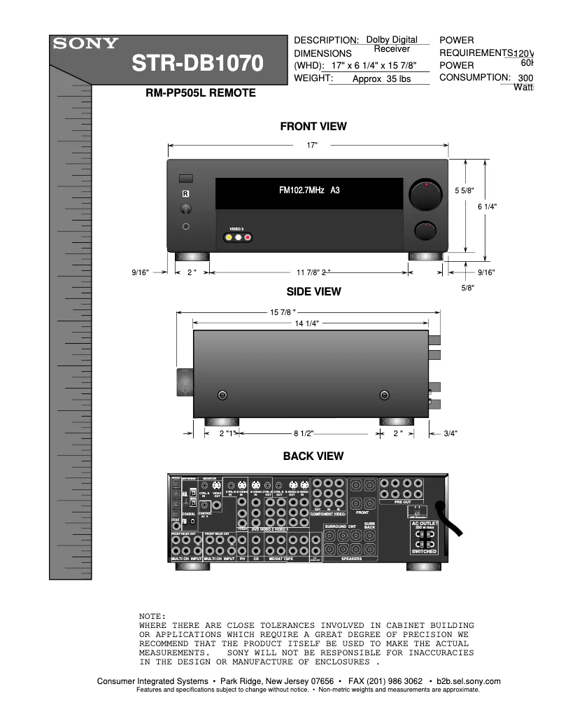 Imagen de la primera página del manual del dispositivo STR-DB1070