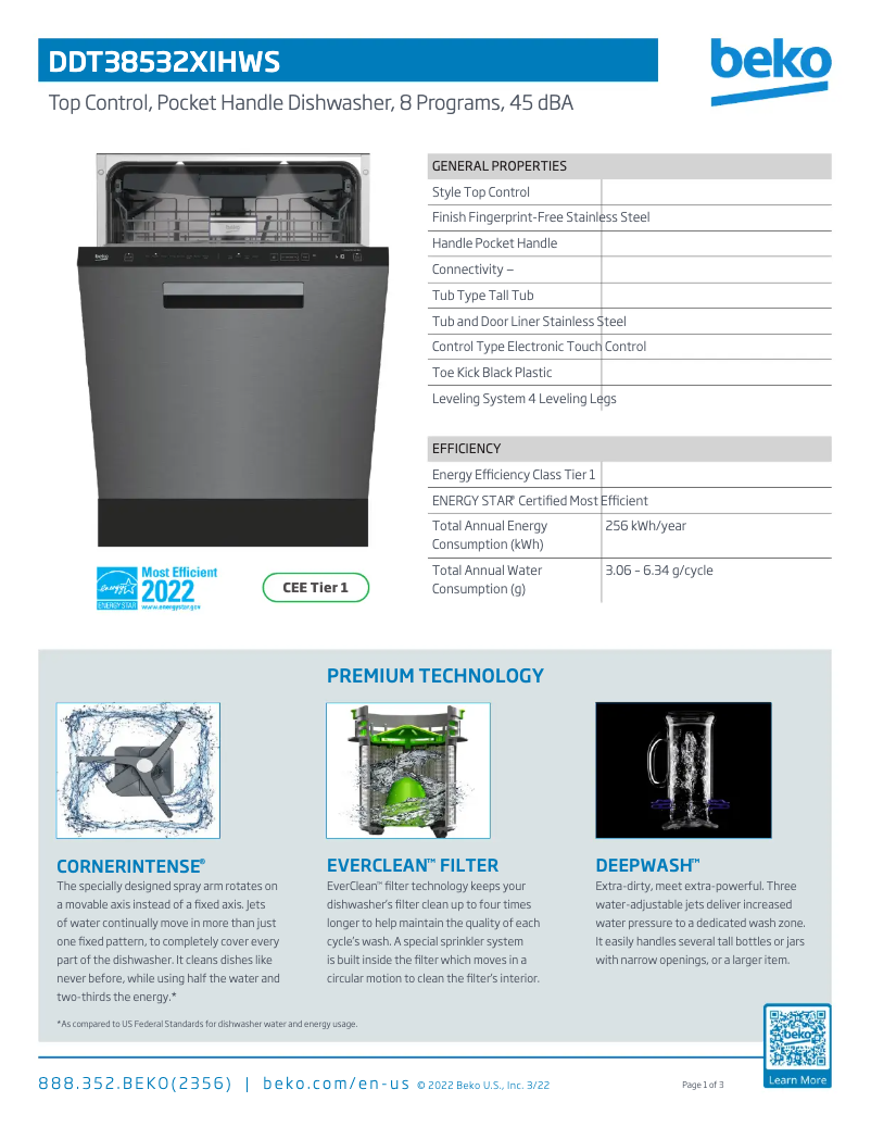 Página 1 del manual Ficha técnica Beko DDT38532XIH WS