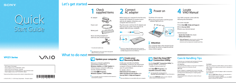 Imagen de la primera página del manual del dispositivo Vaio VPCZ12CGX