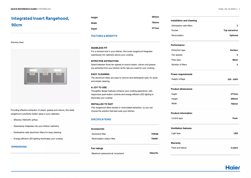 Imagen de la primera página del manual del dispositivo HPH90ILX2