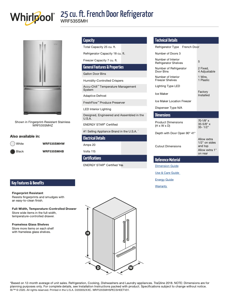 Imagen de la primera página del manual del dispositivo WRF535SWHW