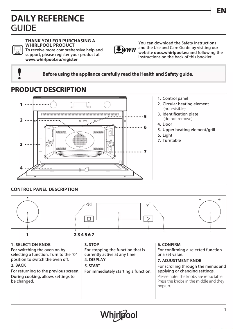 Página 1 del manual Manual de instrucciones Whirlpool W7 MW561
