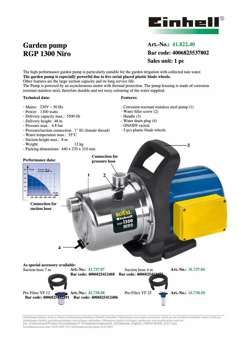 Imagen de la primera página del manual del dispositivo RGP 1300 Niro