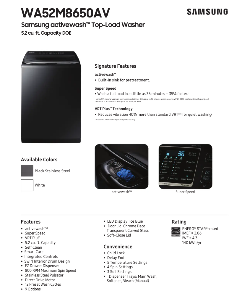 Imagen de la primera página del manual del dispositivo WA52M8650AV