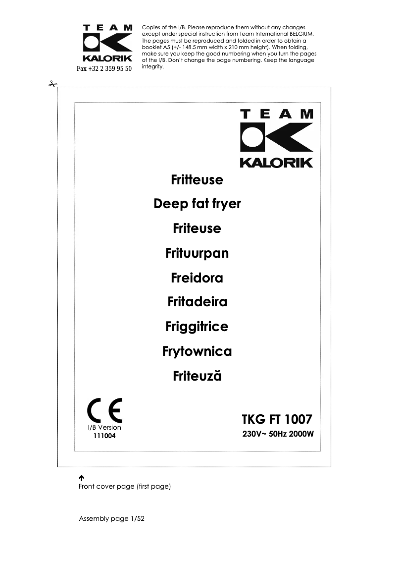 Imagen de la primera página del manual del dispositivo TKG FT 1007