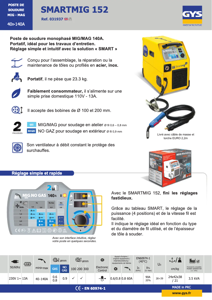 Página nº 1 - Ficha técnica GYS Smartmig 152