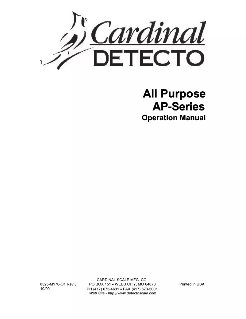 Página 1 del manual Manual de usuario Cardinal Detecto AP-10