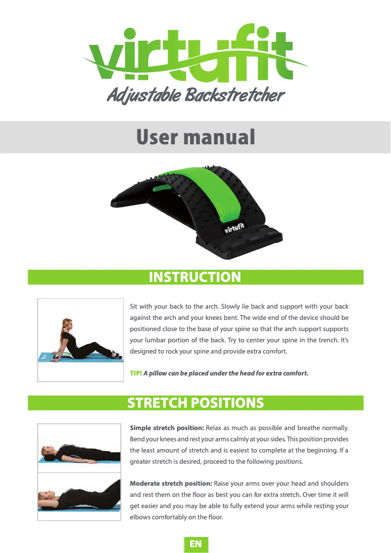 Imagen de la primera página del manual del dispositivo Adjustable Backstretcher