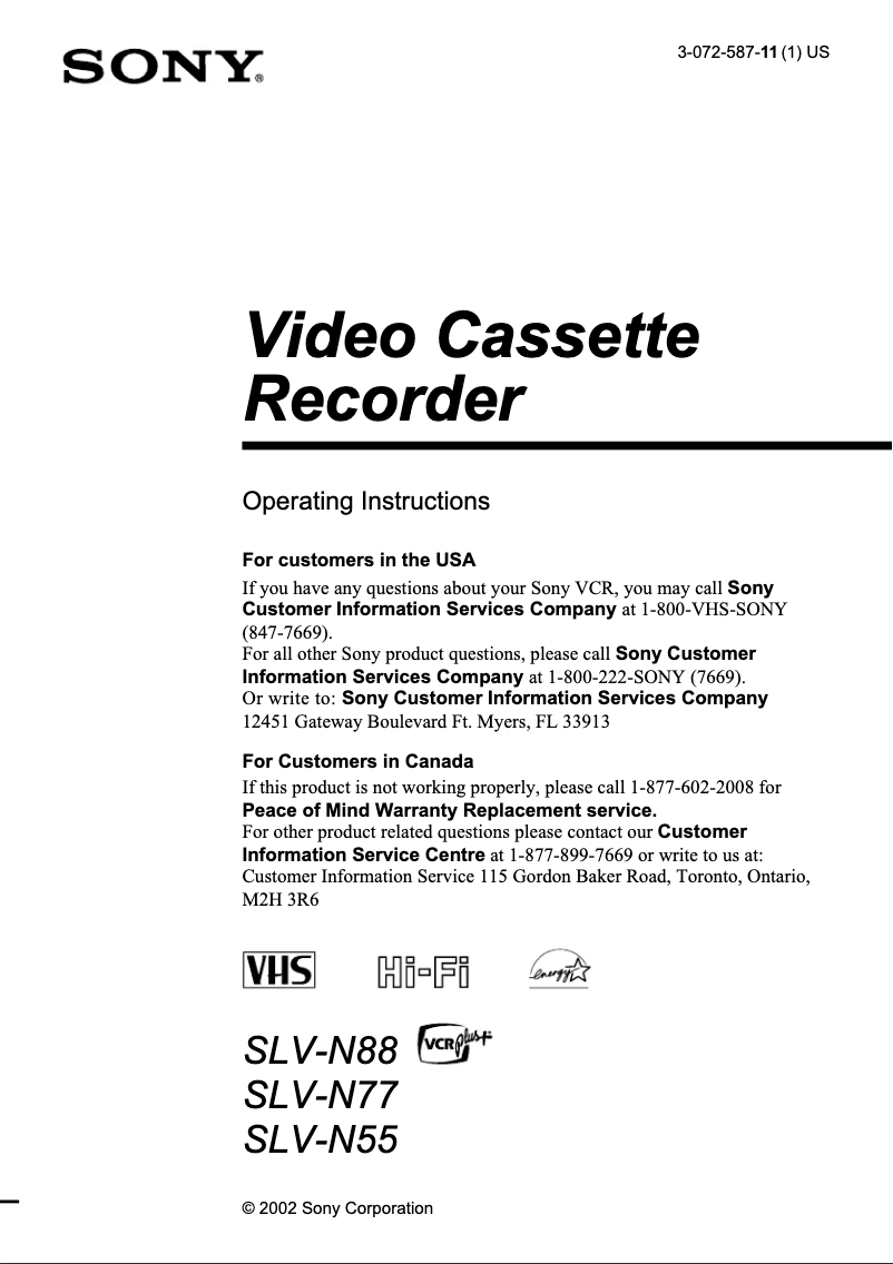 Imagen de la primera página del manual del dispositivo SLV-N55
