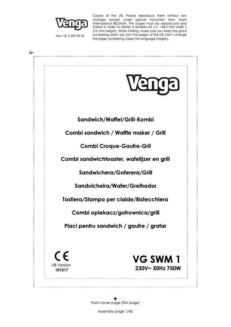 Página nº 1 - Manual de usuario Venga VG SWM 1