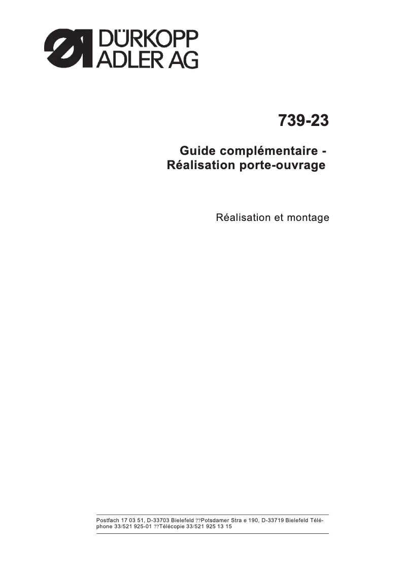 Página 1 del manual Guía de instalación Dürkopp Adler 739-23