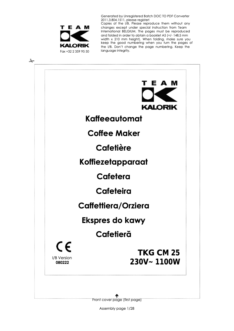 Página 1 del manual Manual de usuario Kalorik TKG CM 25