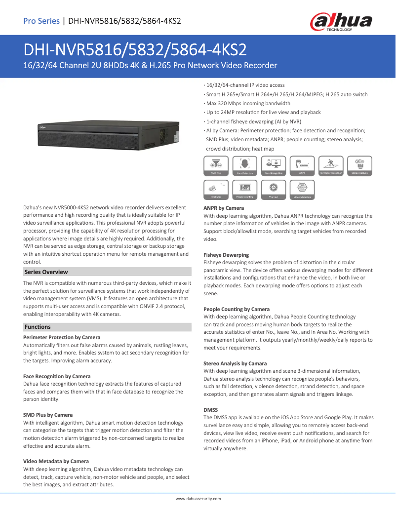 Página 1 del manual Ficha técnica Dahua Technology NVR5832-4KS2