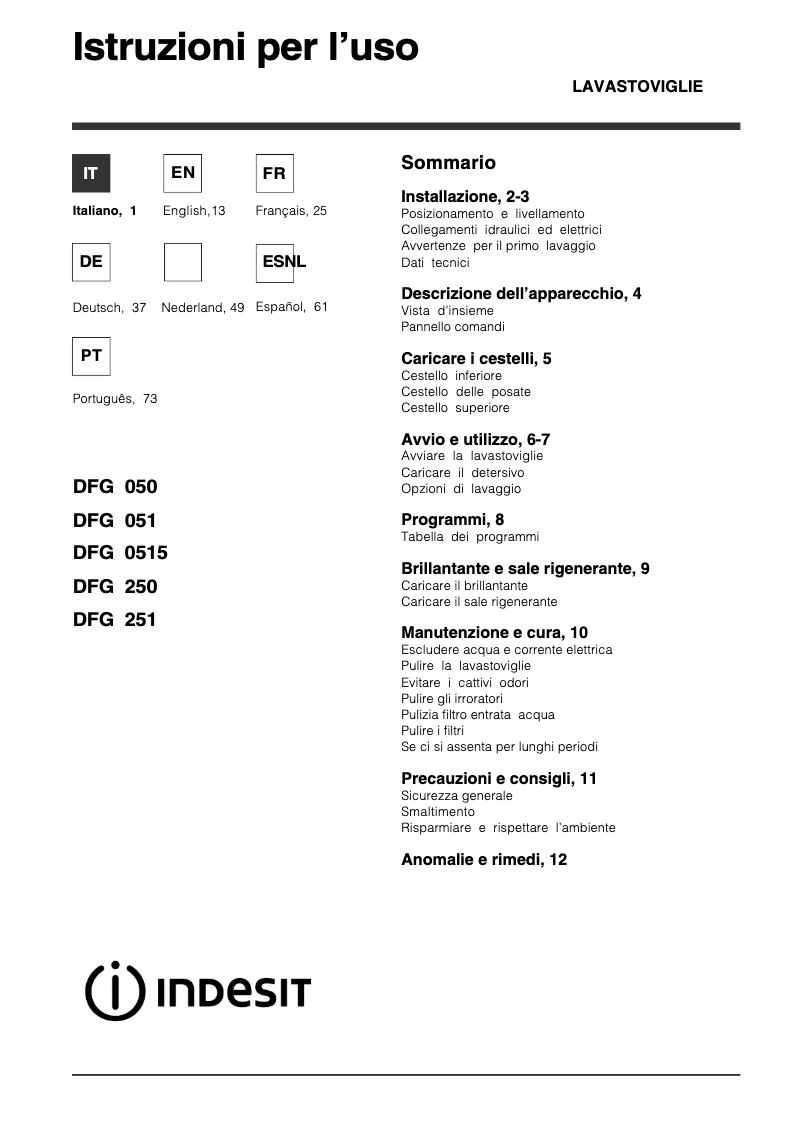 Página 1 del manual Manual de usuario Indesit DFG 250