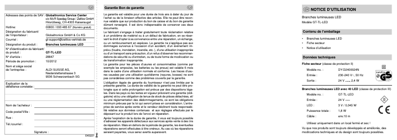 Imagen de la primera página del manual del dispositivo GT-TL-LED