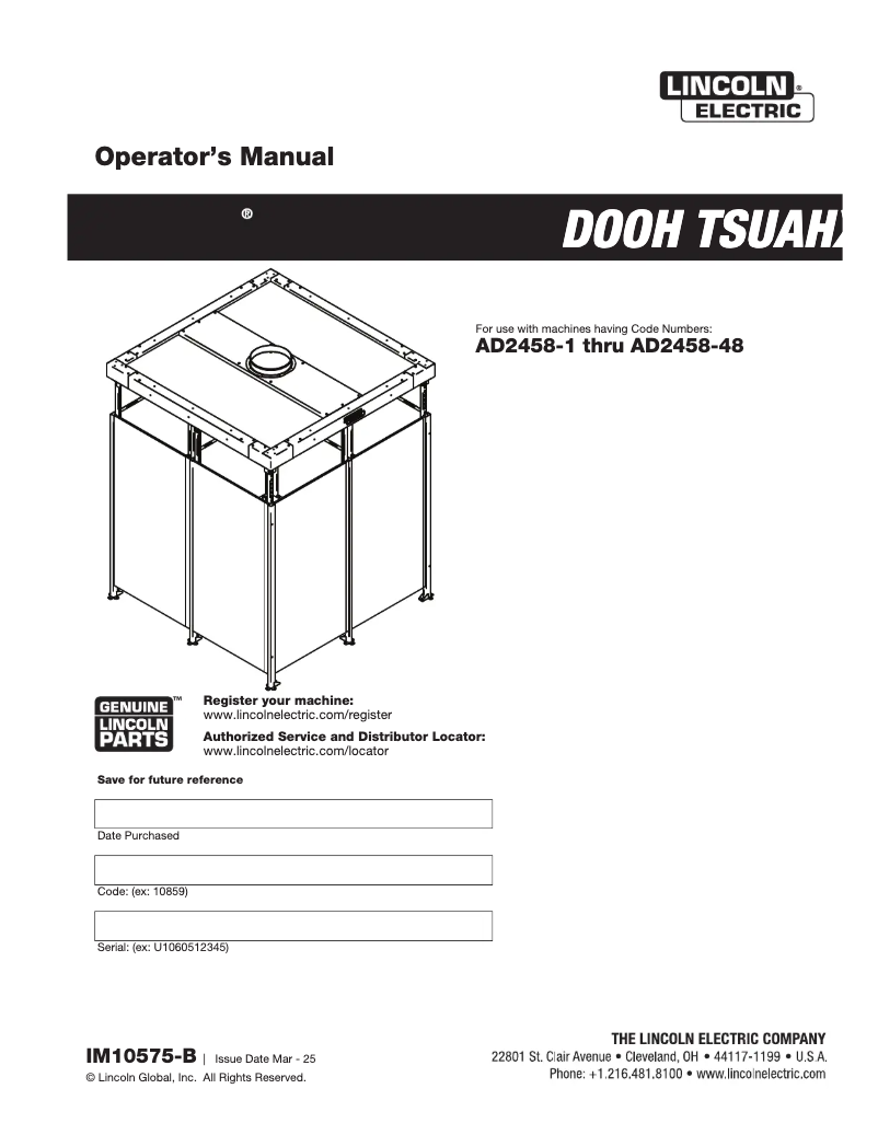 Página nº 1 - Manual de usuario Lincoln Electric Prism Exhaust Hood