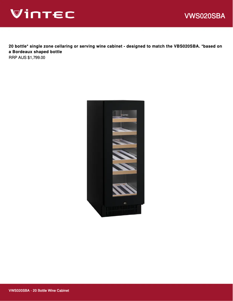 Página 1 del manual Ficha técnica Vintec VWS020SBA