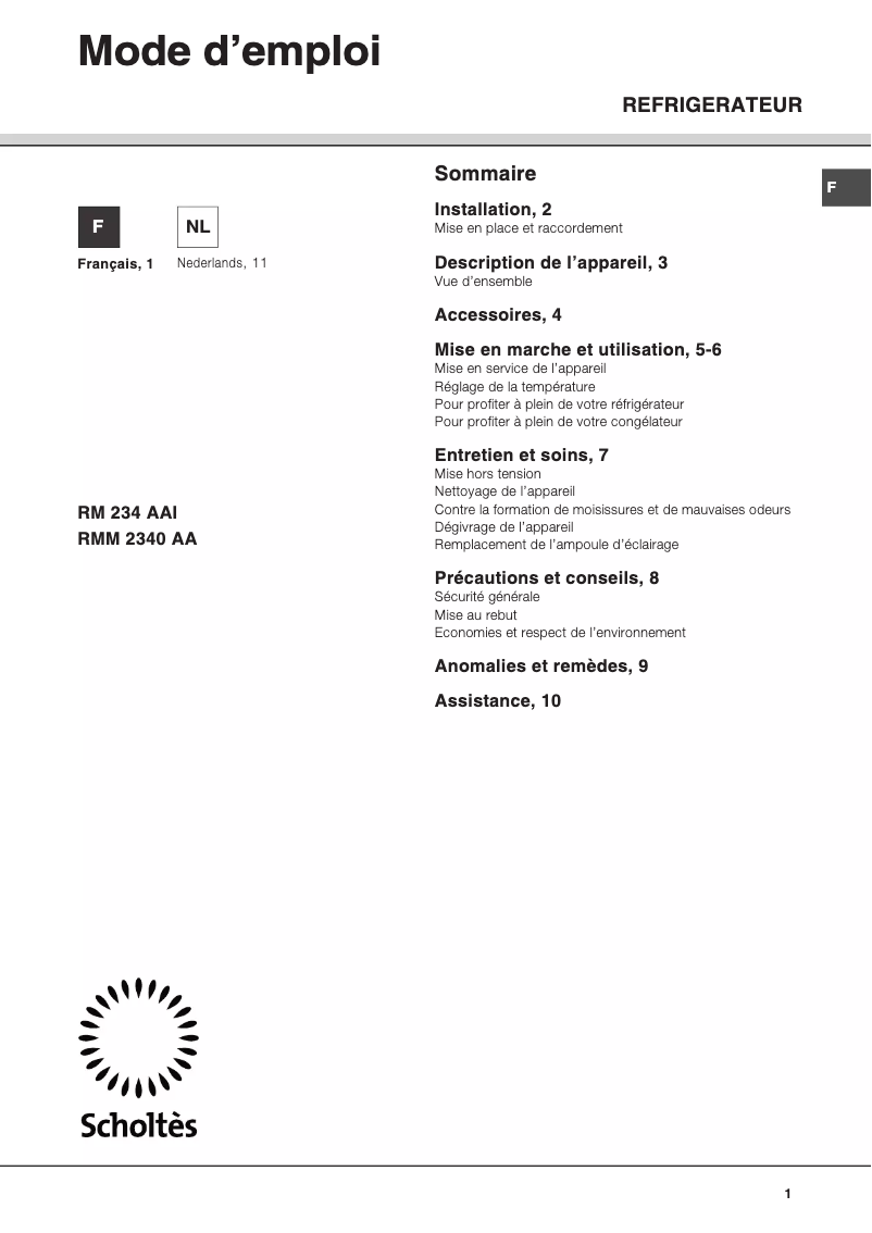 Imagen de la primera página del manual del dispositivo RMM 2340 AA